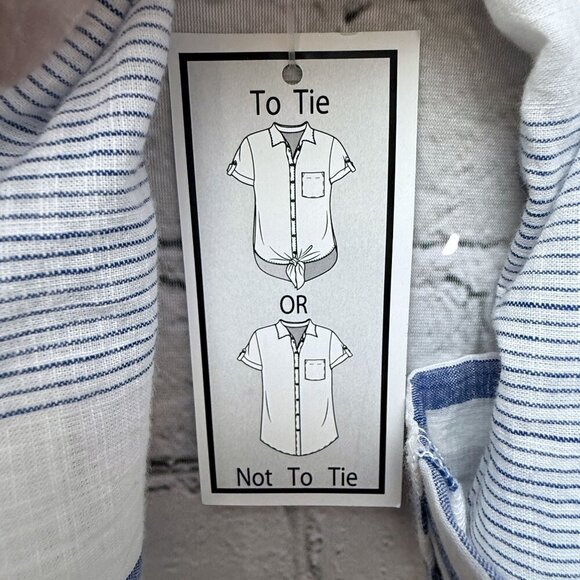 NEW Westport Blue Stripe Top XL Cotton Button Up Roll Sleeve Casual Dressbarn - Picture 9 of 9